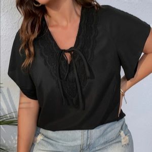 Lace panel raglan sleeve blouse